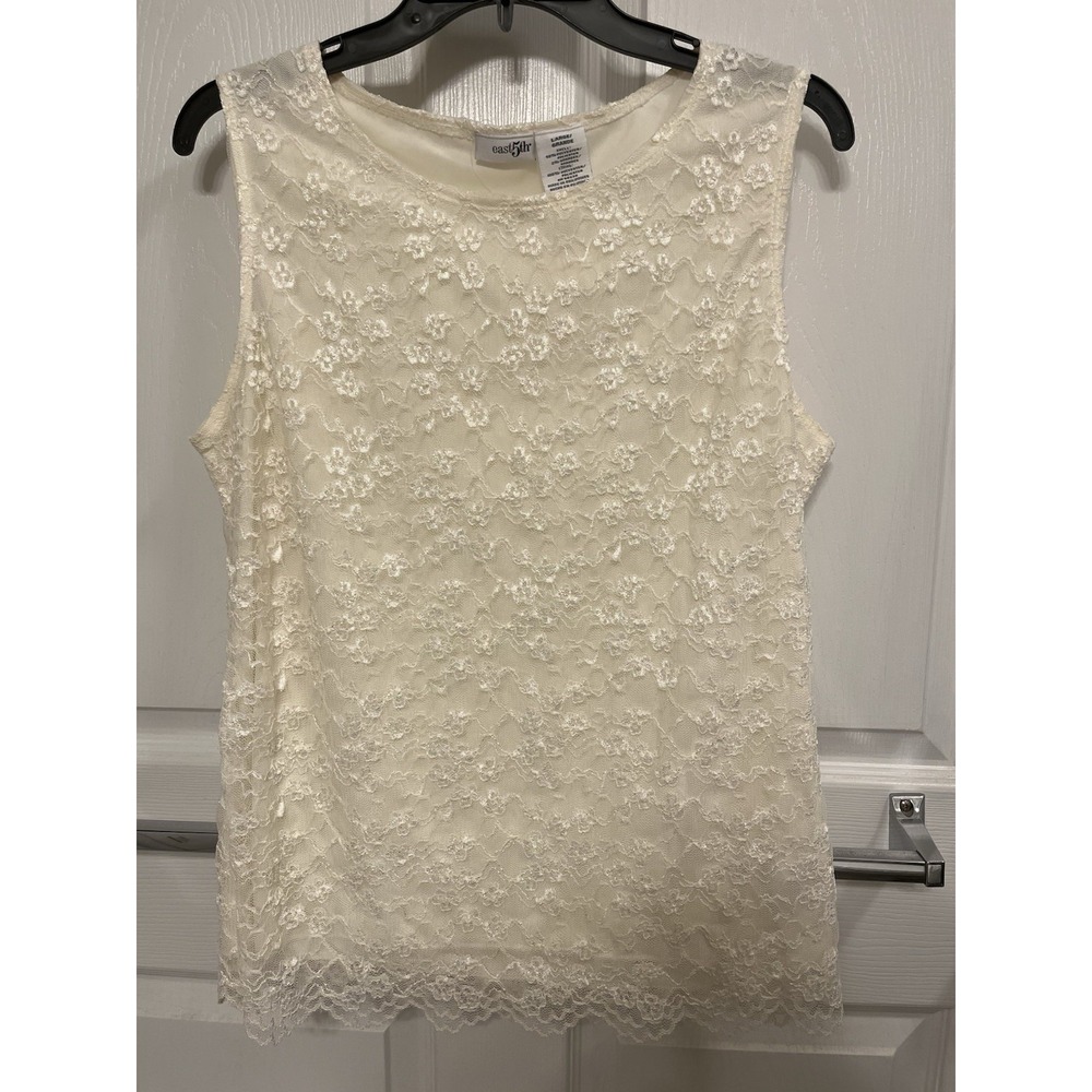 East5th Ladies Lace Sleeveless Top Ivory Size Large